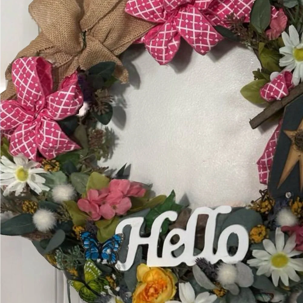 Hand Crafted Hello Summer Wreath Beautiful Floral Pink Accents Custom Final Sale